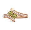 Anel Bypass Pavé de Pedras Gêmeas Peridoto - Prata Esterlina 925 Vermeil Ouro Rosa