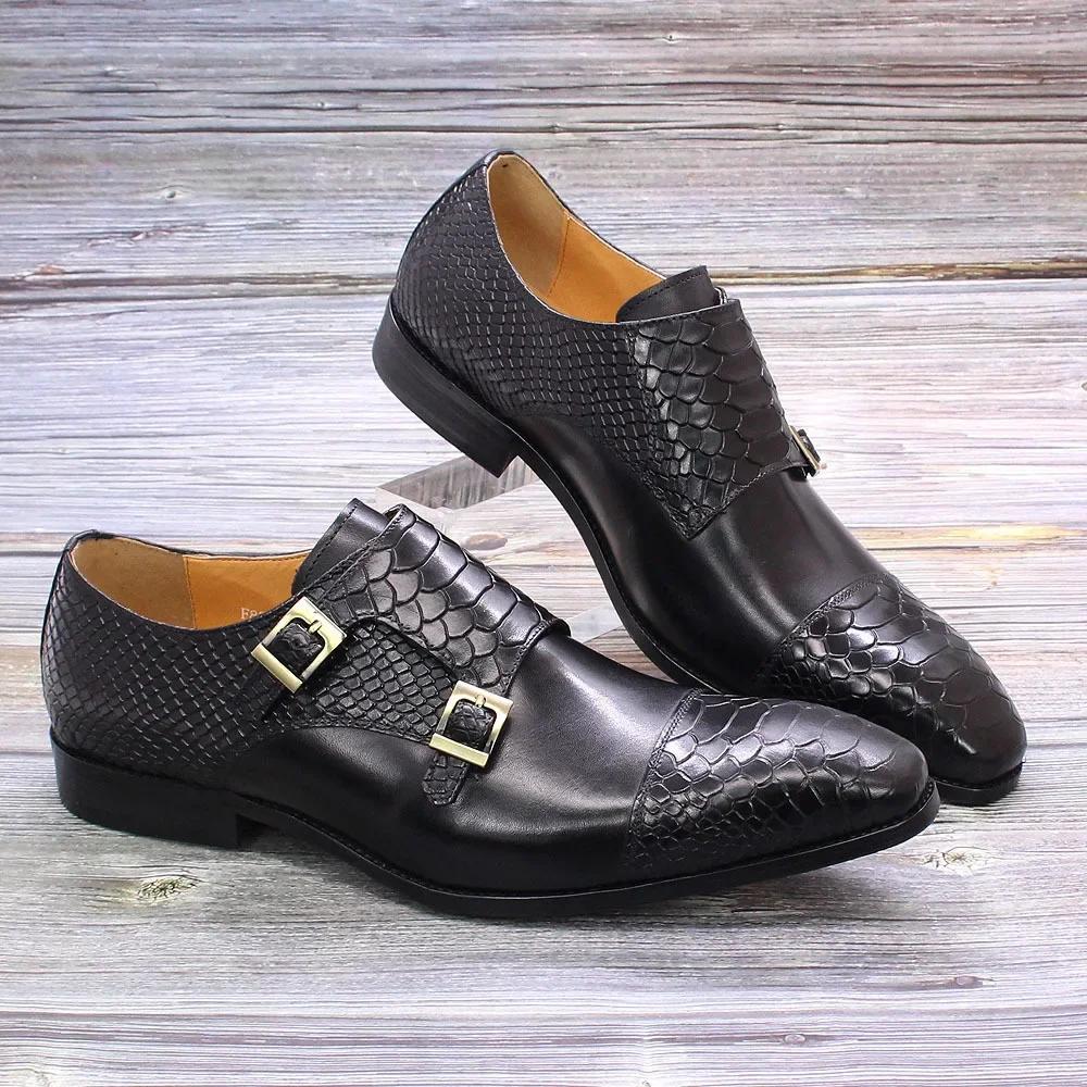 Fashion Luxury Classic Men Wedding Dress Shoes Blue Cow Leather Buckle Pointed Toe Oxford Loafer Shoes for Men Monk Shoes
