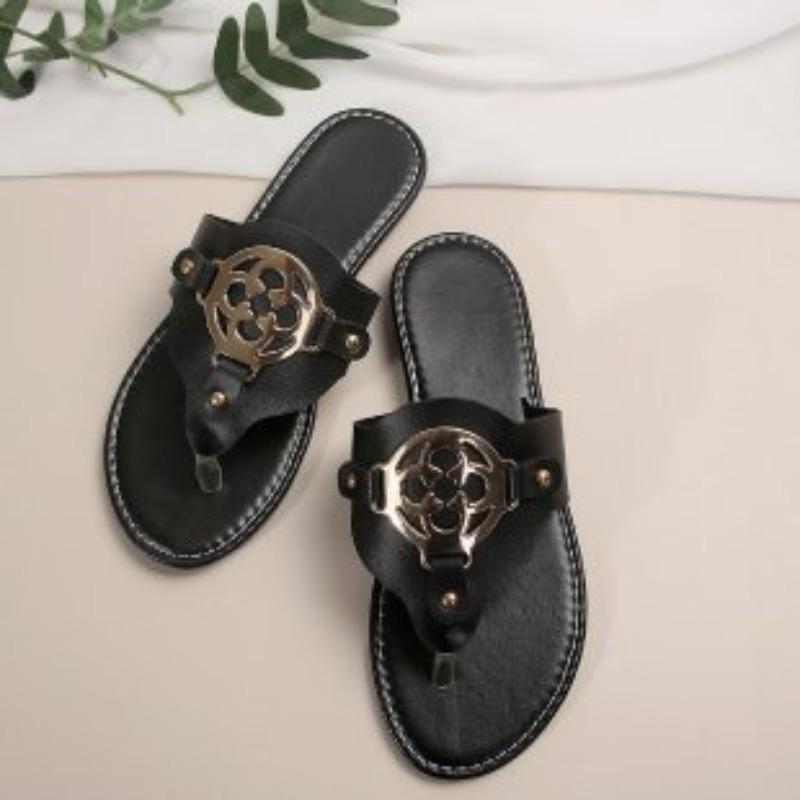 Nieuwe Dames Slippers Sandalen met Decoratieve Knoppen Zomer Platte Schoenen Modieus Design