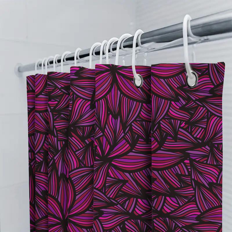Vibrant Black Pink Bath Shower Curtain Flower Print Decorative Waterproof Home Decor