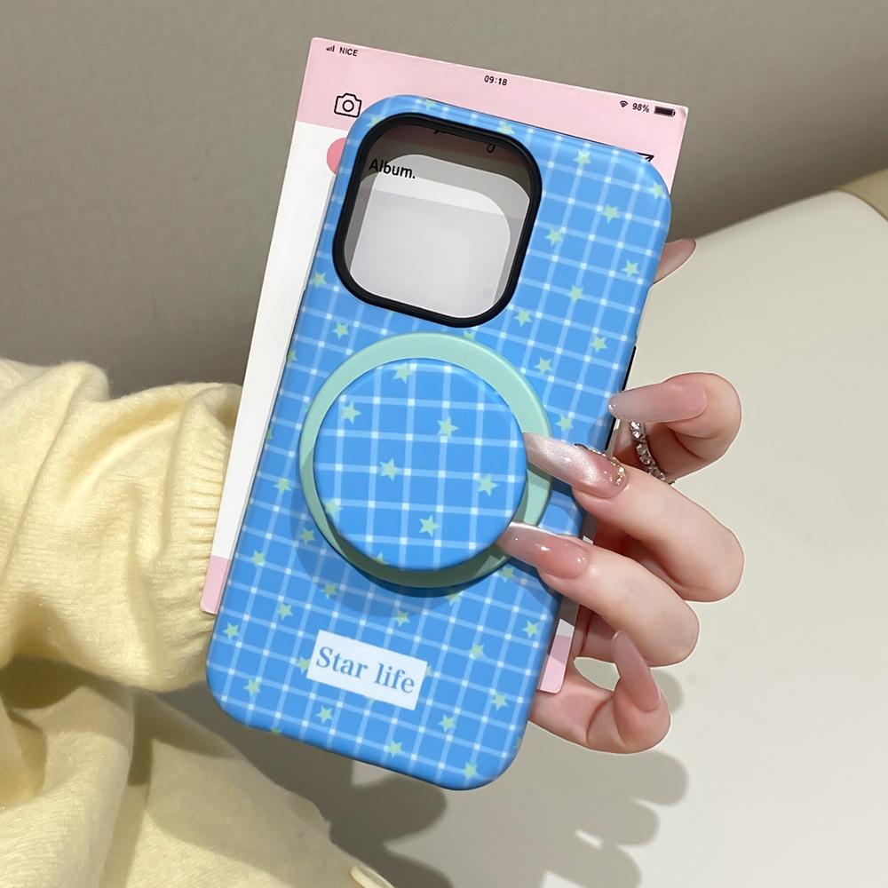 Applicable to Apple 17/16Promax magnetic film mobile phone case iPhone13/14 plaid ins15 2-in-1
