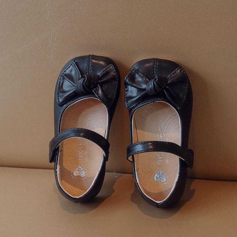 Girls' Flat Shoes Korean Style Kids Causal Princess Leather Shoes Fashion Versatile Children's Walking Shoes Solid Color Bowtie