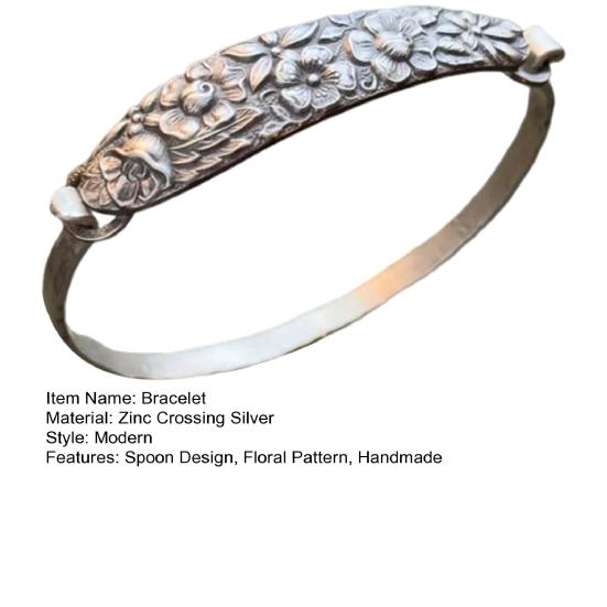 Handgemaakte Sterling Zilveren Lepel Armband Bloemenpatroon Open Armband Boho Stijl Handvat Manchet Sieraden Accessoires