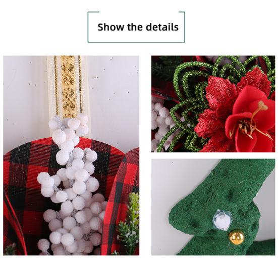 Christmas Wreath Decoration Red Artificial Poinsettias Buffalo Plaid Wreath