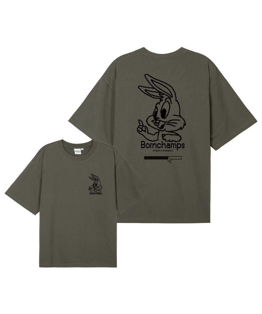BORN CHAMPS [11 Colors] Pixel Bunny Oversized Short Sleeve T-Shirt B25St41 (B Type)
