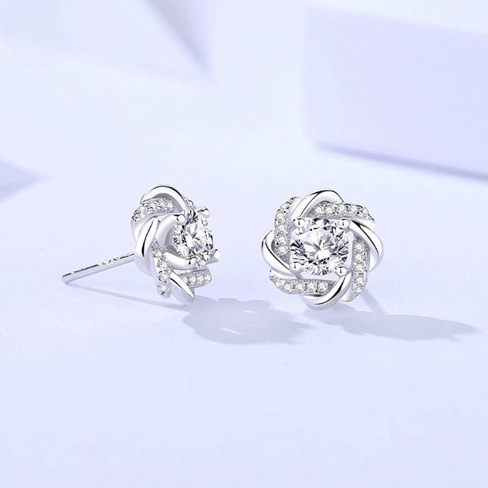 Fashion Flower Wrapped Windmill Stud Earrings Real Moissanite 925 Silver Earrings for Women Engagement Jewelry