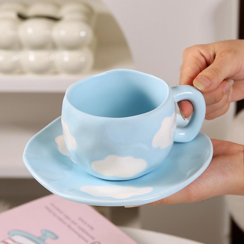 Coffee Mugs Set with Saucer Cute Cloud In The Sky Cup Gifts for Women for Birthday Tea 320ML Ceramic Cup