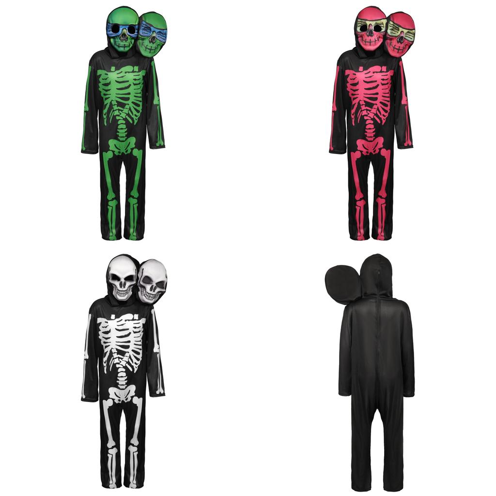 Halloween Doppelkopfskelett Kostüm Cosplay für Kinder Theateraufführung