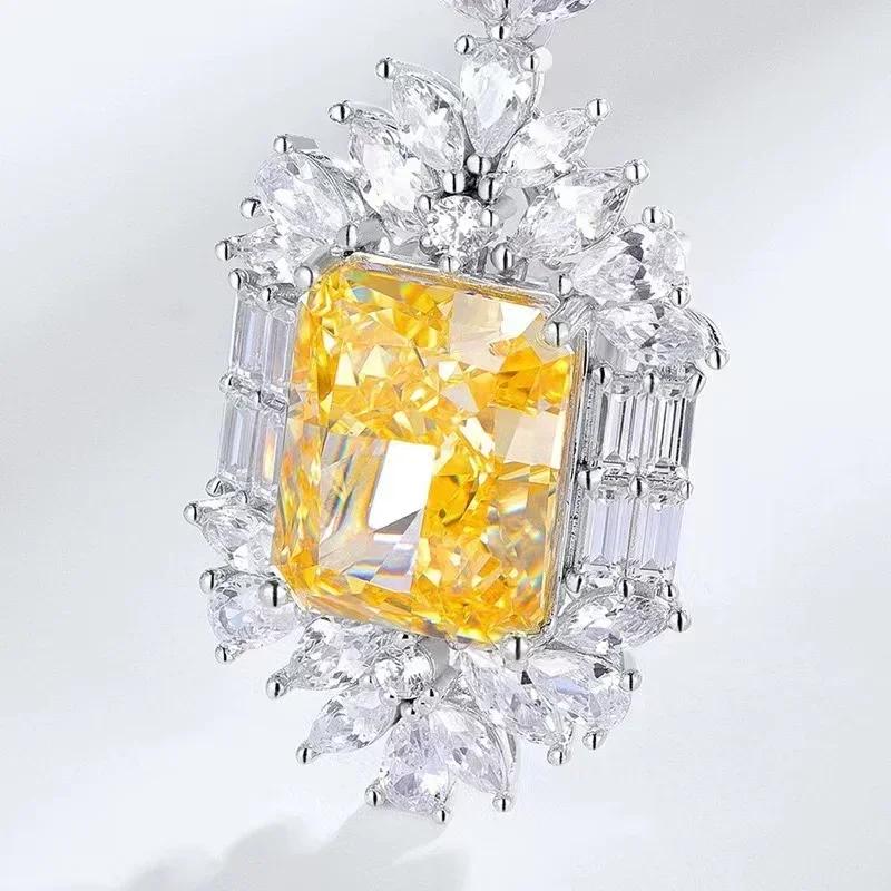 Collier Femme Zirconia Cubique Jaune Scintillant Bijoux de Mode de Luxe pour Mariage Anniversaire Fête Accessoire Cadeau