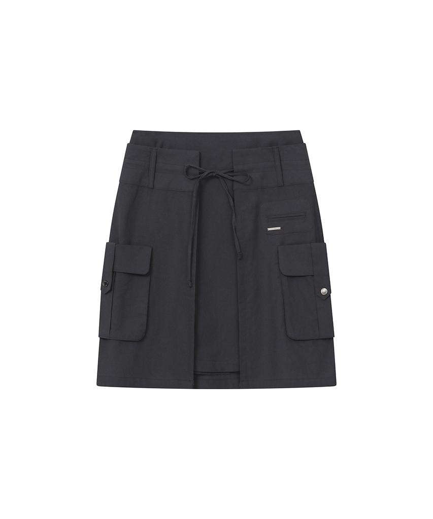 Miseki Seoul Layered Pocket Cargo Skirt Charcoal