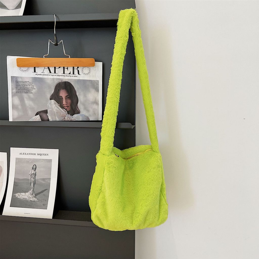 Sac cabas pour femme en peluche douce, décontracté, pour un usage quotidien, avec fermeture éclair