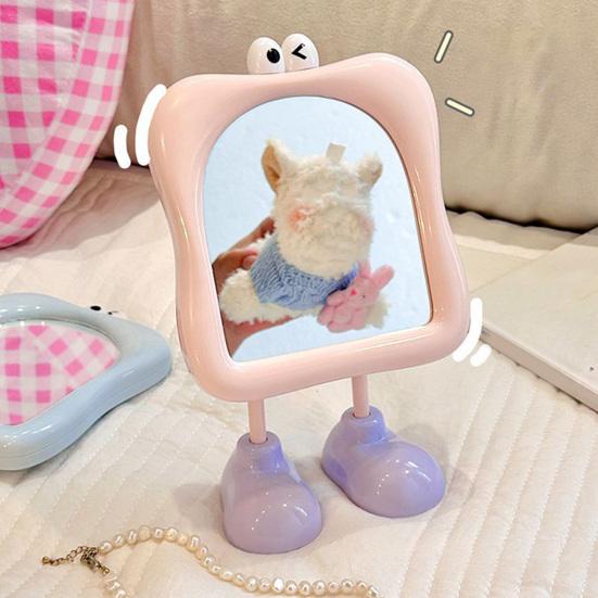 Cartoon Desk Mirror with Standing Legs Square Frame with Eyes Desktop Vanity Mirror Women Makeup Table Mirror Decoration