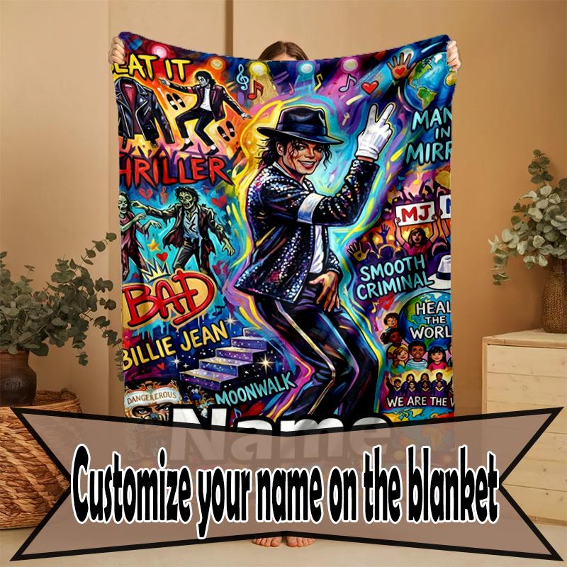 Couverture Personnalisée Nom Michael Jackson Imprimé, Décoration Intérieure, Chambre à Coucher, Canapé, Camping, Canapé, Cadeaux pour Anniversaire Noël