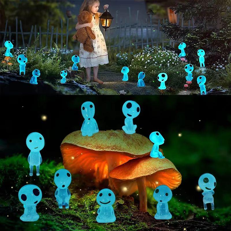 10Pcs/Set Micro Landscape Luminous Elves Small Figures Tree Elf Ornaments Glowing Alien Resin Statue Glow In The Dark Toys Gifts