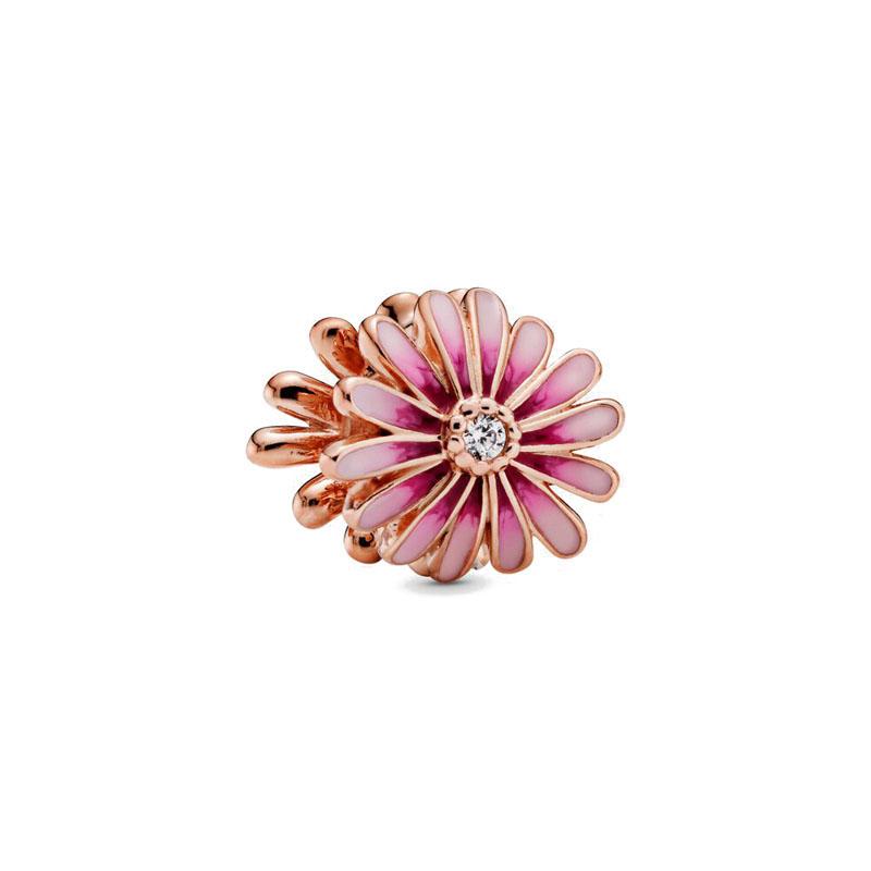 New Fine Rose Gold White Pink Clip Dasiy Ocean Summer Charms Fit Original Sterling Silver Plated 925 Bracelet For Women Jewelry