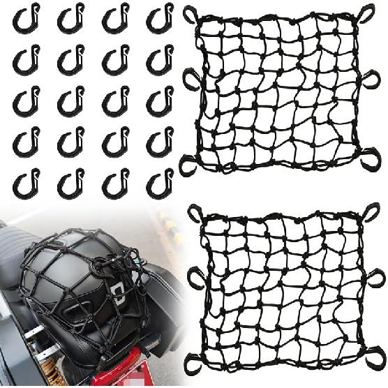 2 Pack Motorcycle Cargo Net, Heavy Duty Bungee Net For Helmet, Small Elastic Mesh, Luggage Cargo Nets With Adjustable Hooks, Elastic Cargo Mesh For
