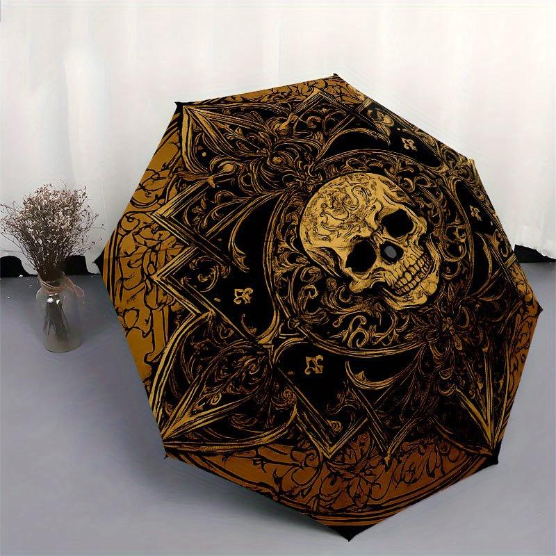 Gothic Skull Decorative Metal Wall Art SignUmbrella with Cute Design, Portable 3-Fold Compact Umbrella for Men & Women, Valentine's Day Mother's Day H