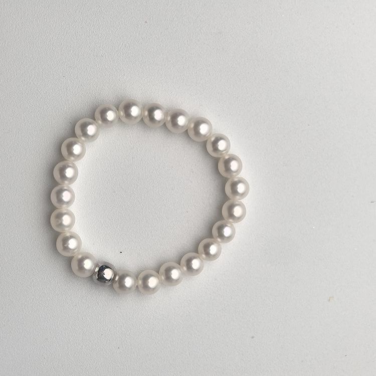 Fashionable Natural Freshwater Pearl Ring Charming Bead Jewelry Gift Mini Pearl Ring Elastic Thread 925 Silver Rhodium Plated