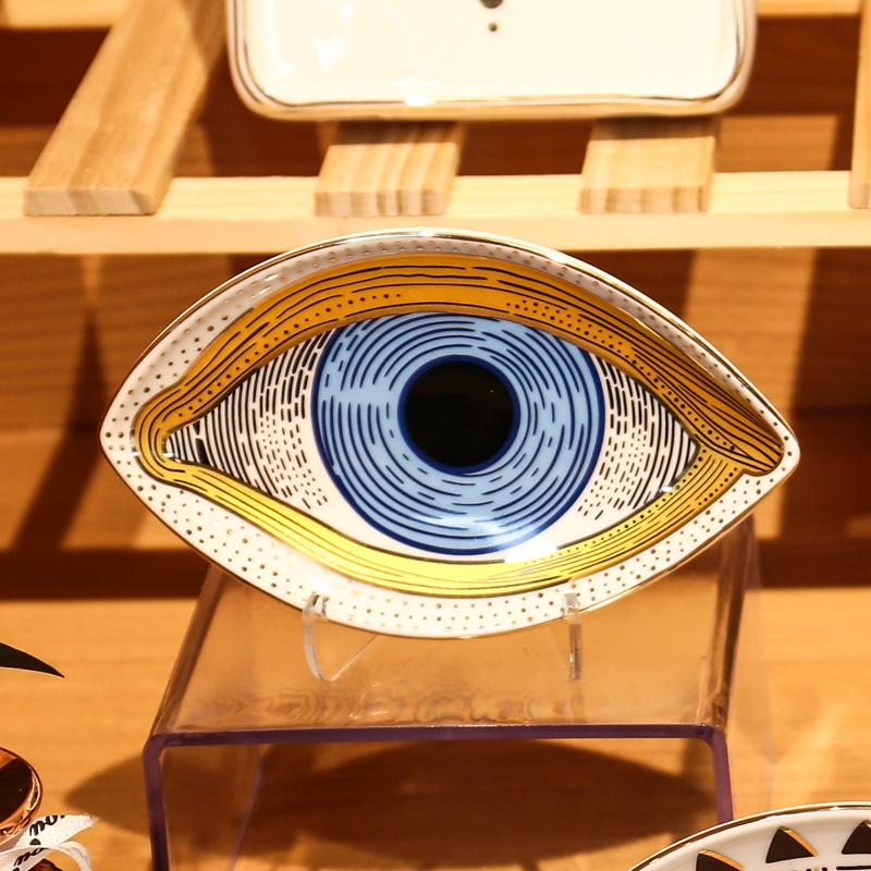 1pc Ceramic Jewelry Storage Tray Turkish Evil Eye Desktop Organizer for Rings Earrings Keys Trinket Plate Home Decor Accessorie