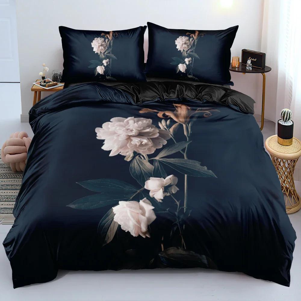 Classic Duvet Cover Sets Flower Blue Gold King,Queen,Full,Twin Double Quilt Covers Pillowcases Bed Linens Bedding Set 260x220cm