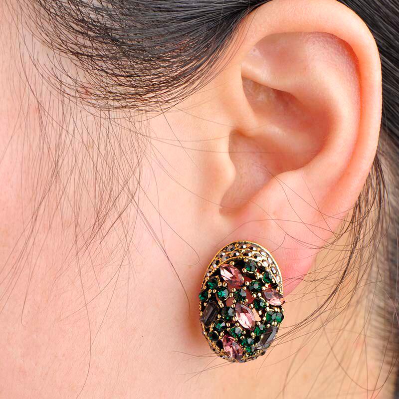 Vintage Stud Earrings for Women Girls French Hooks Max Brincos Ouro Joias Full Glass Turkish Jewelry Retro Pendientes