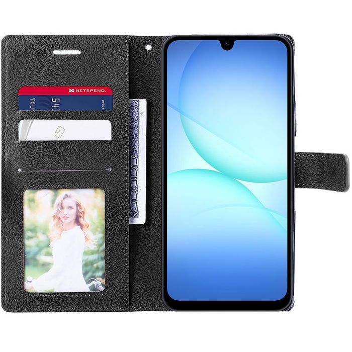 Protective Case - BOOLING - for Samsung Galaxy A17 4G/5G - Black Anti-Scratch PU Leather - 2 Screens