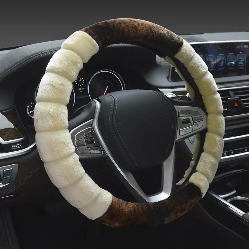 Winter Superzachte Pluche Creatieve stiksels Auto Stuurhoes Universeel, Warme Faux Fur Auto Stuurwielhoes