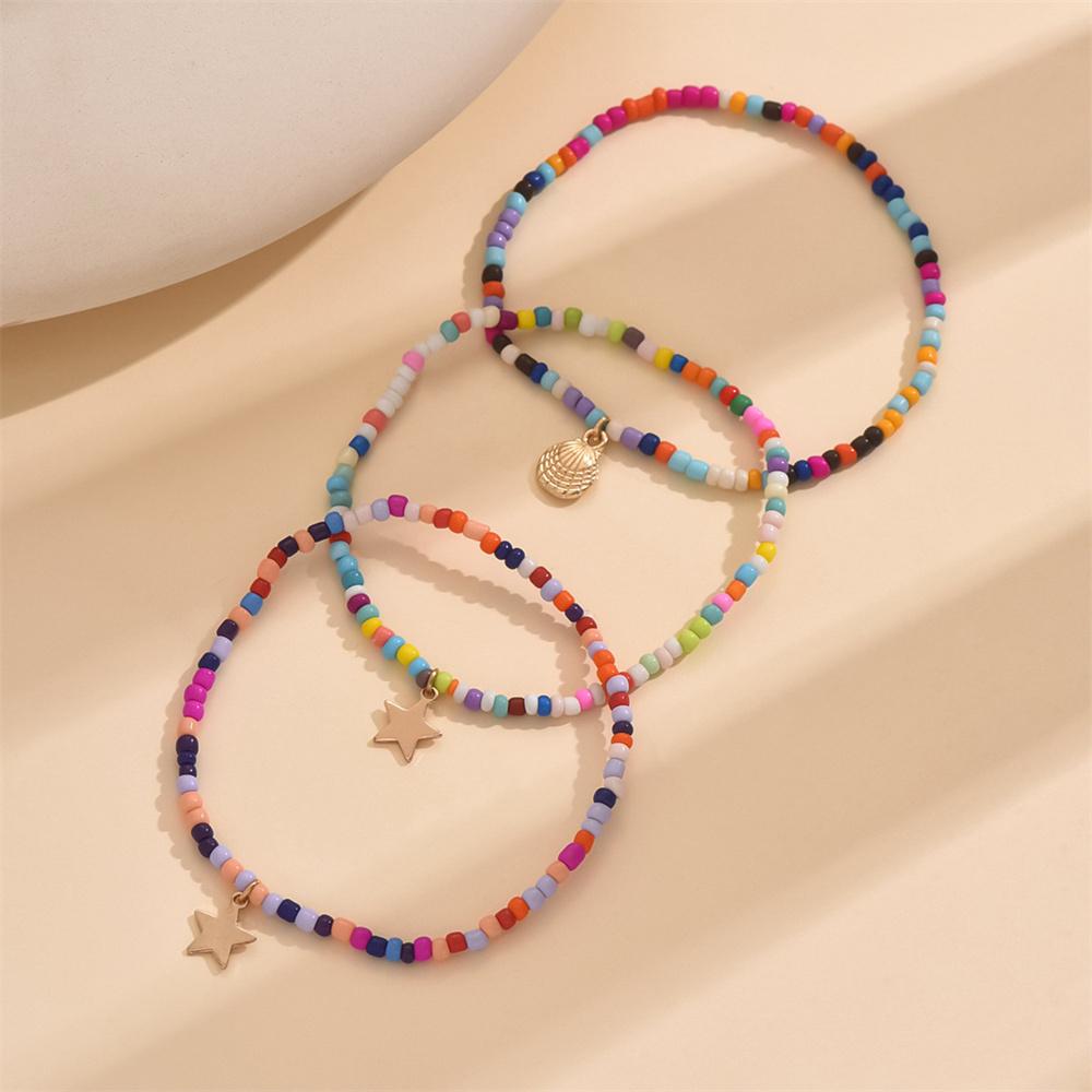 3 stuks/set Regenboog Kralen Leuke Sterren Schelp Enkelbandjes Voor Vrouwen Meerlaagse Voetkettingen Enkelband Zomer Strand Sieraden Accessoires