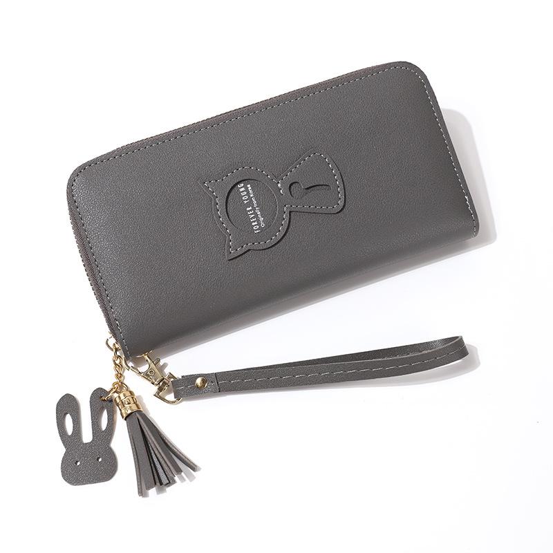 Niedliche Geldbörse mit langem Reißverschluss im koreanischen Stil mit Katzenmotiv – modische Handtasche und Geldbörse mit großem Fassungsvermögen für Damen