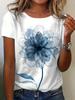 T-shirt Vintage à Imprimé Floral pour Femme - Fleurs Aquarelle Bleues et Blanches, T-shirt en Tissu Doux, T-shirts pour Dames