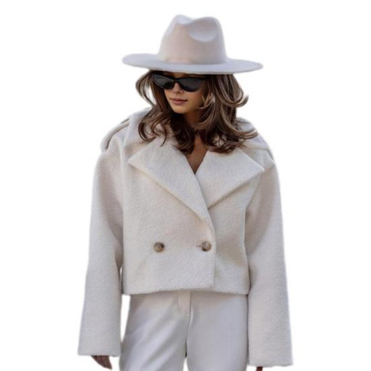 Windproof Women Jacket Fall Winter Outwear English Style Turn Down Collar Chest Pockets Single Breasted