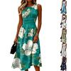 Sleeveless Casual Midi Dress for Women Round Neck Floral Print Summer Dress Lightweight Comfortable Fit and Flare Design