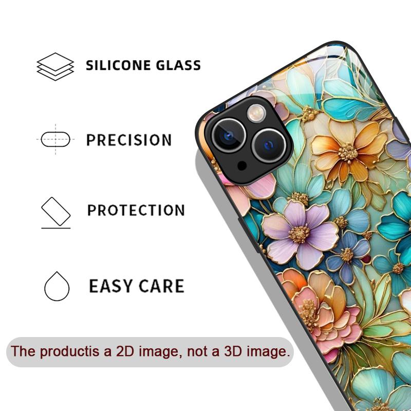 Blumenmarmor-Textur Gehärtetes Glas Handyhülle für IPhone 16 Pro Max 16e 15 14 13 12 Mini 11 X XS XR 7 8 14 Plus Abstrakte Hülle