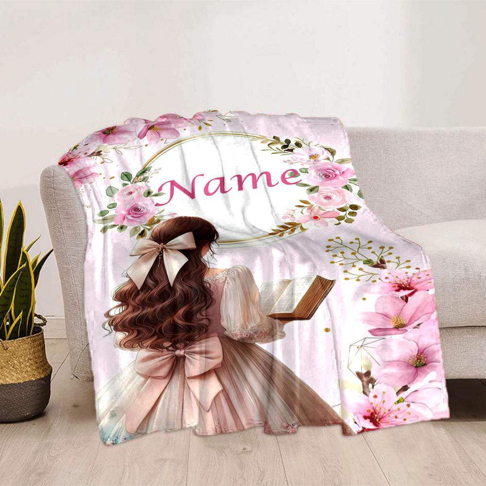 Home Customize Your Name Blankets Floral Elegance Comfort Softness Lightweight Allseason Multipurpose Blanket For Picnics Sofas Offices Beds Living