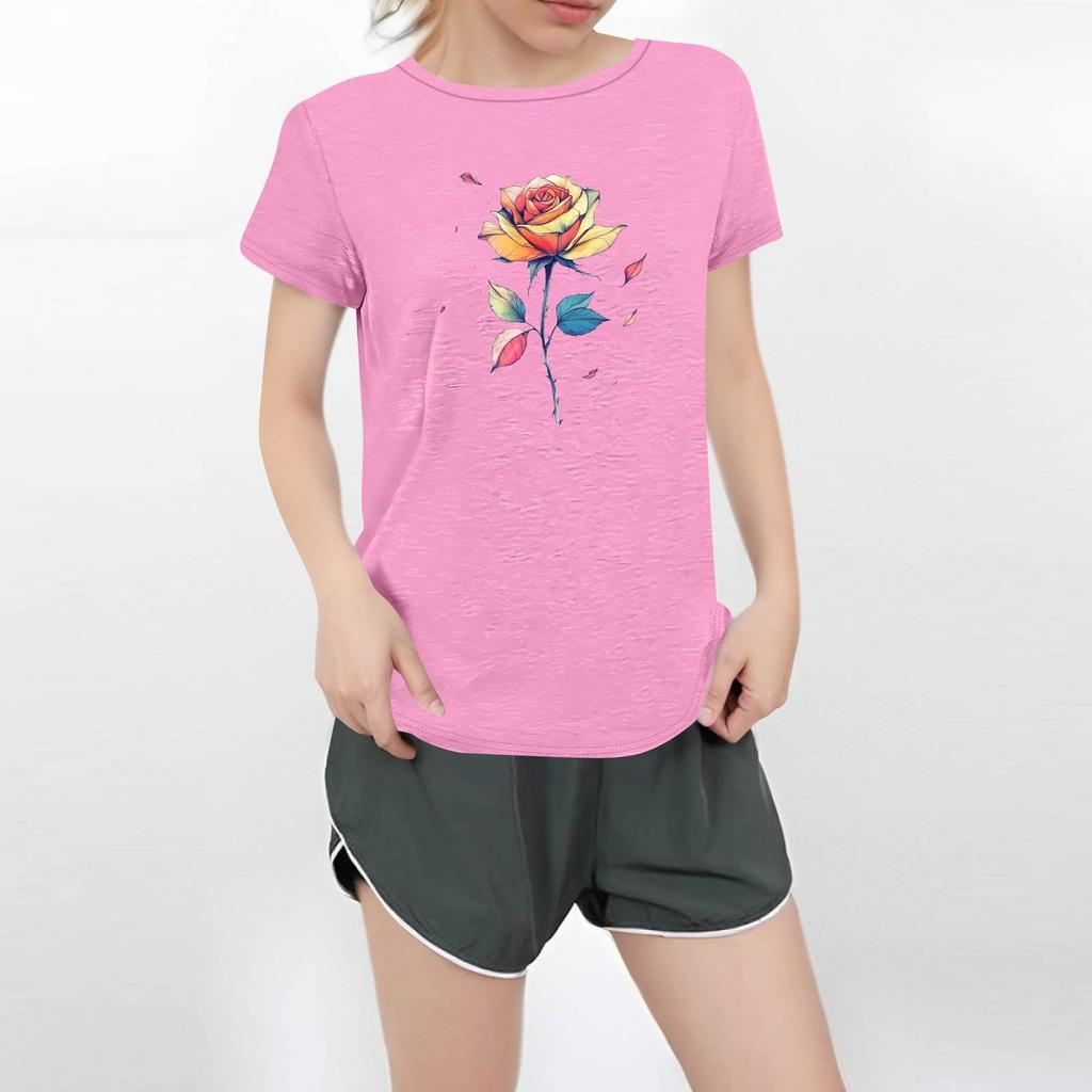Women's Round Neck Casual Printed Short-sleeved T-shirt Top