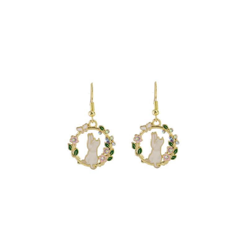 Cute Cartoon Cat & Panda Bow Earrings with Diamond Accents