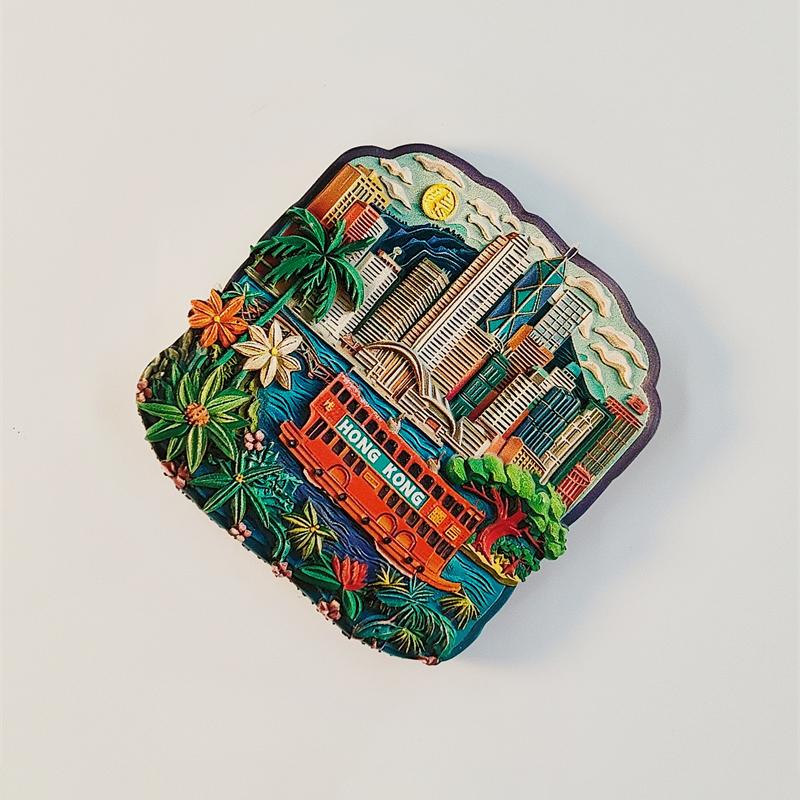 Chine Hong Kong Souvenirs de tourisme stéréoscopiques 3D Peinture résine décoration collection maison aimants de réfrigérateur