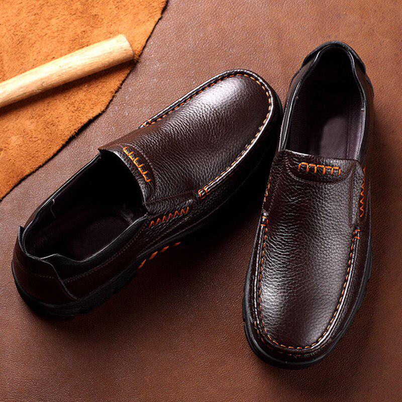 100% Genuine Cow Leather Mens Loafers Soft Thick Sole Slip On Non Slip Breathable Comfortable Casual Business Walking Daily Leather Footwear Shoes