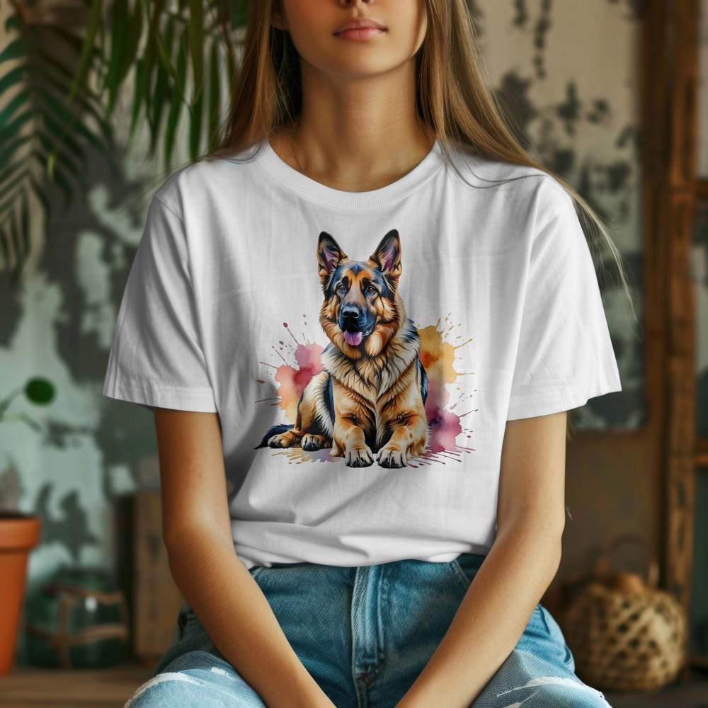 German Shepherd Lover Watercolor Unisex Heavy Cotton Tee, Dog Enthusiast Gift