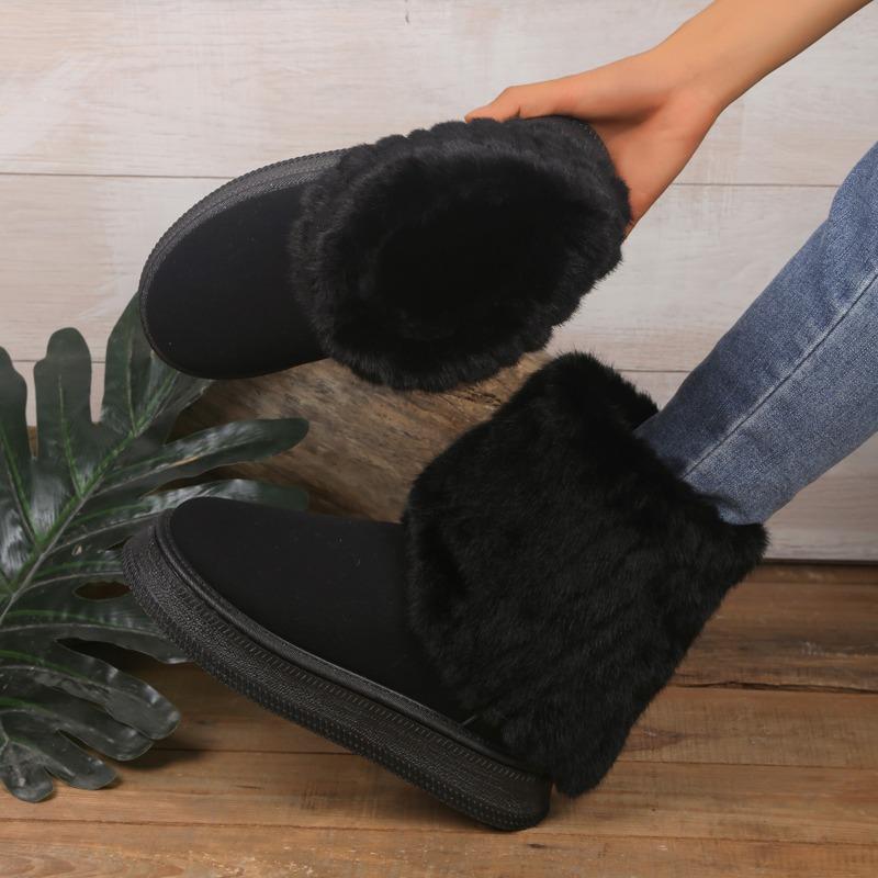 Herbst- und Wintermode neue dicksohlige runde Zehen flauschige gerüschte kurze Stiefel Samt warm vielseitig warm Schneestiefel