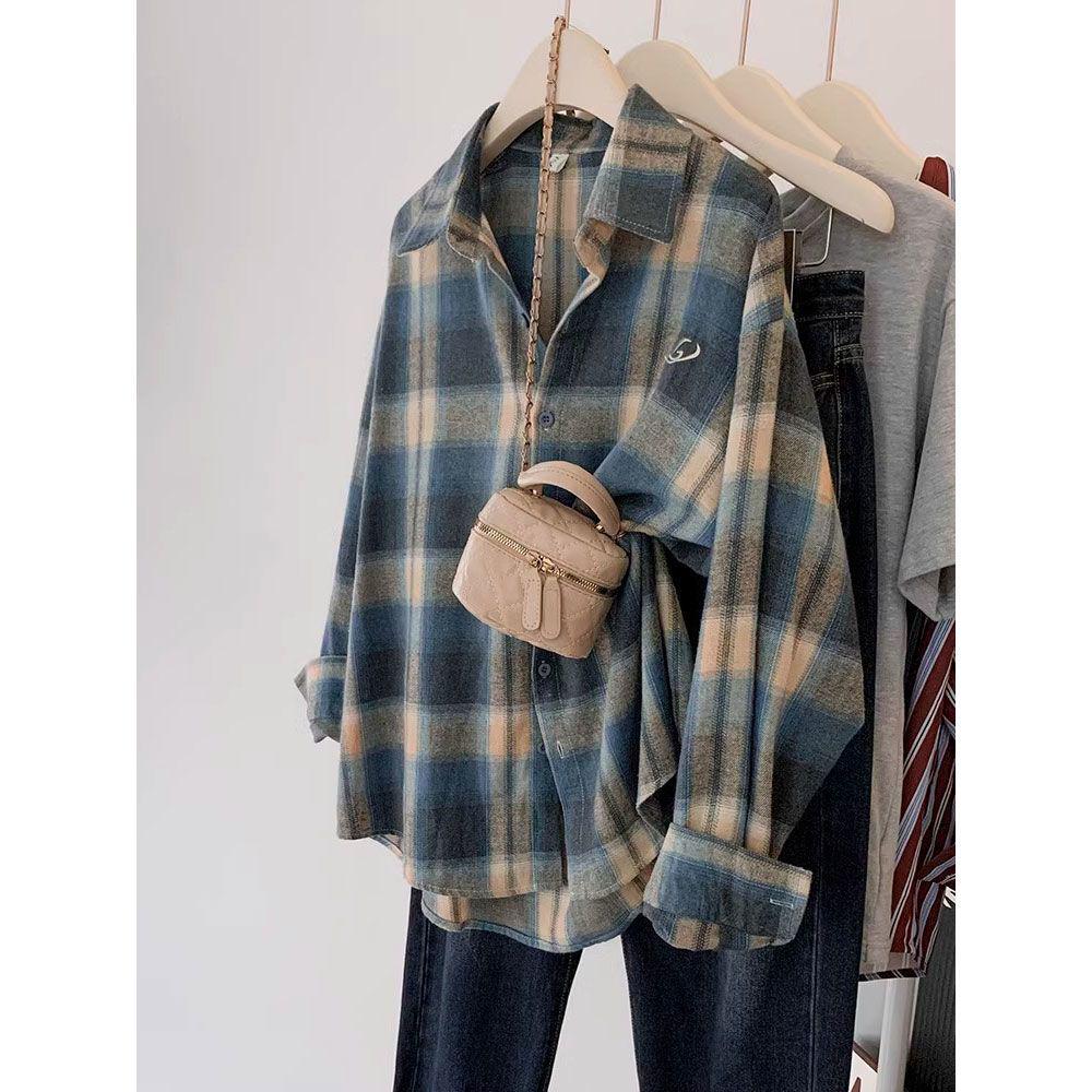 Women's Trendy Plaid Long-Sleeve Shirt Jacket for Autumn/Winter