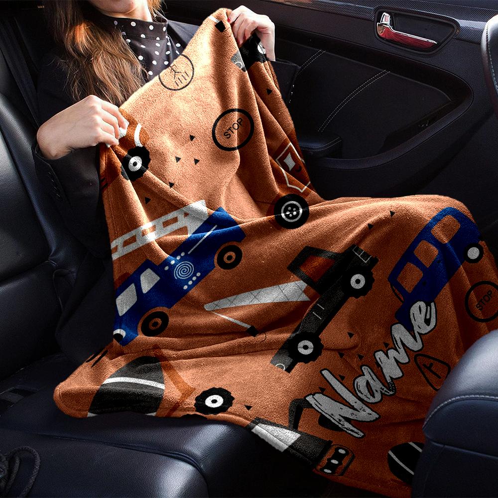 Custom Name Excavator Theme Printed Blanket - Perfect for Couch, Bed, Travel & Outdoor Use | Machine Washable, Cozy & Durable.