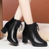 Fashion Elegant Comfort Soft Leather Thick Heel Ankle Boots Women Lace Up Pointed Toe Autumn Winter Warm Party Casual Platform Boots