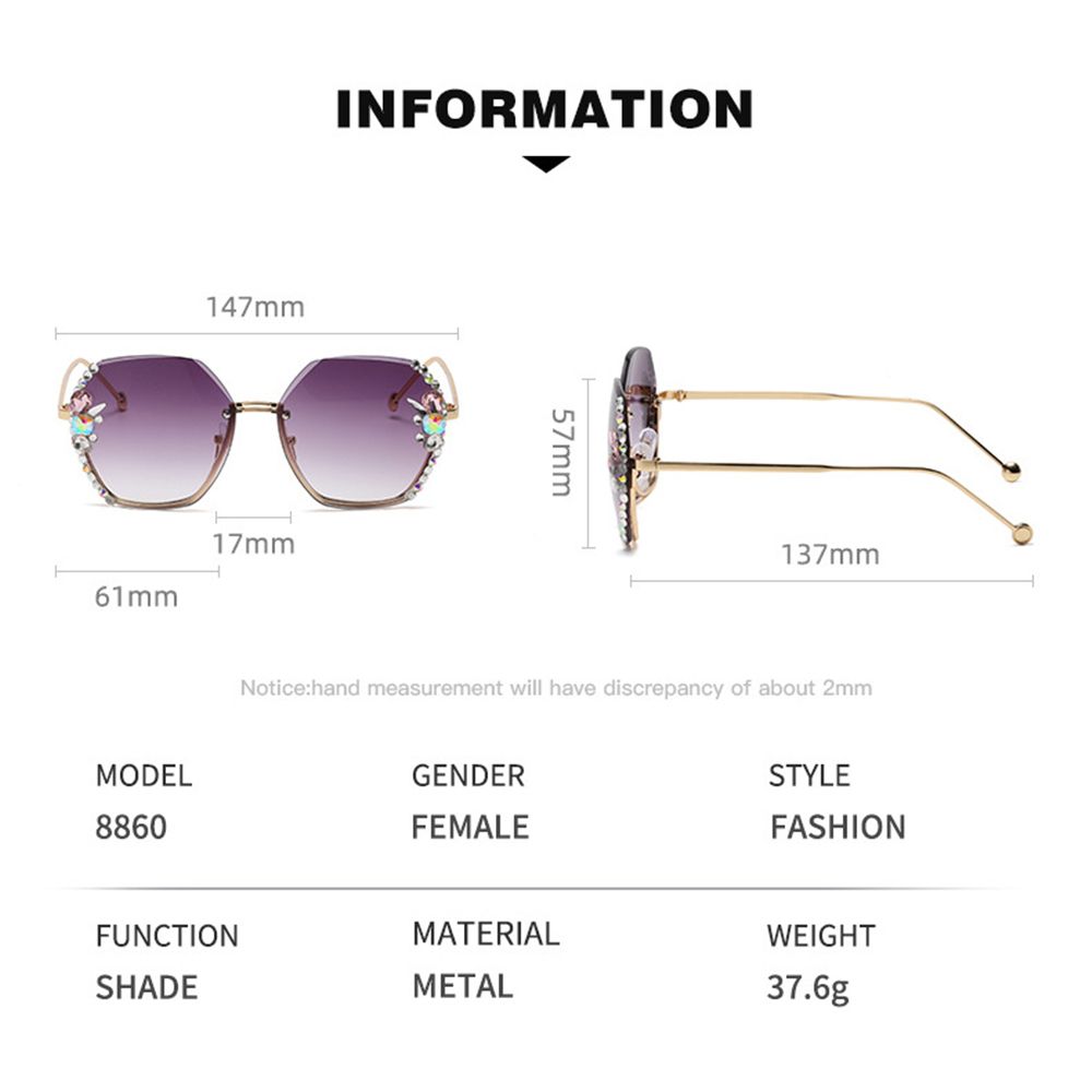 Vintage Rhinestone Sunglasses Fashion Rimless Sunglasses Retro Cutting Lens Gradient Sun Glasses Uv400 Female Shades