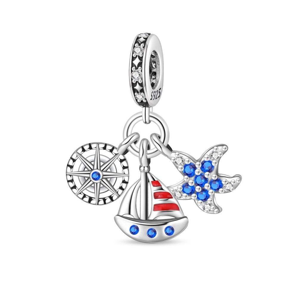 Copper Metal eyes smiling face blue starfish Charm Bead Components Compatible With Authentic Original Bracelet High Quality Fine Jewelry Charm Bead
