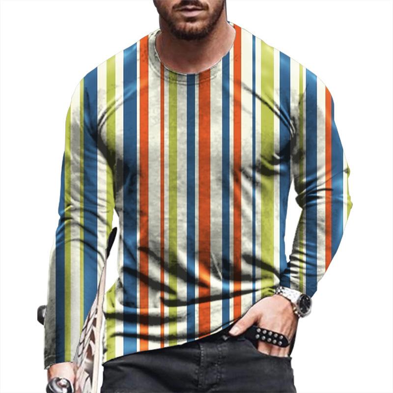 T-shirt Autumn Men's Digital Short Sleeved Printed Long Sleeved Top with Round Neck Loose Sports 3D Sweatshirt