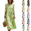 Women's Vintage Boho Floral Print Midi Dress with Round Neck for Casual Daily Wear