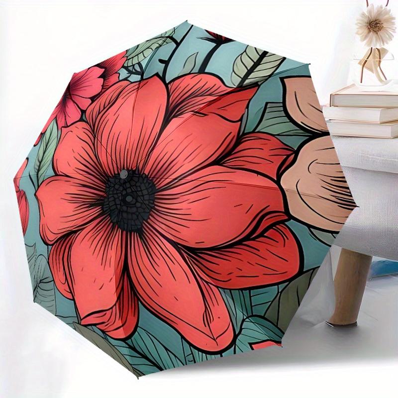 1pc Floral Pattern Automatic Open/close Folding Compact Umbrella, 8-Rib Sturdy Canopy, Lightweight Portable, Everyday Use, Gift,015
