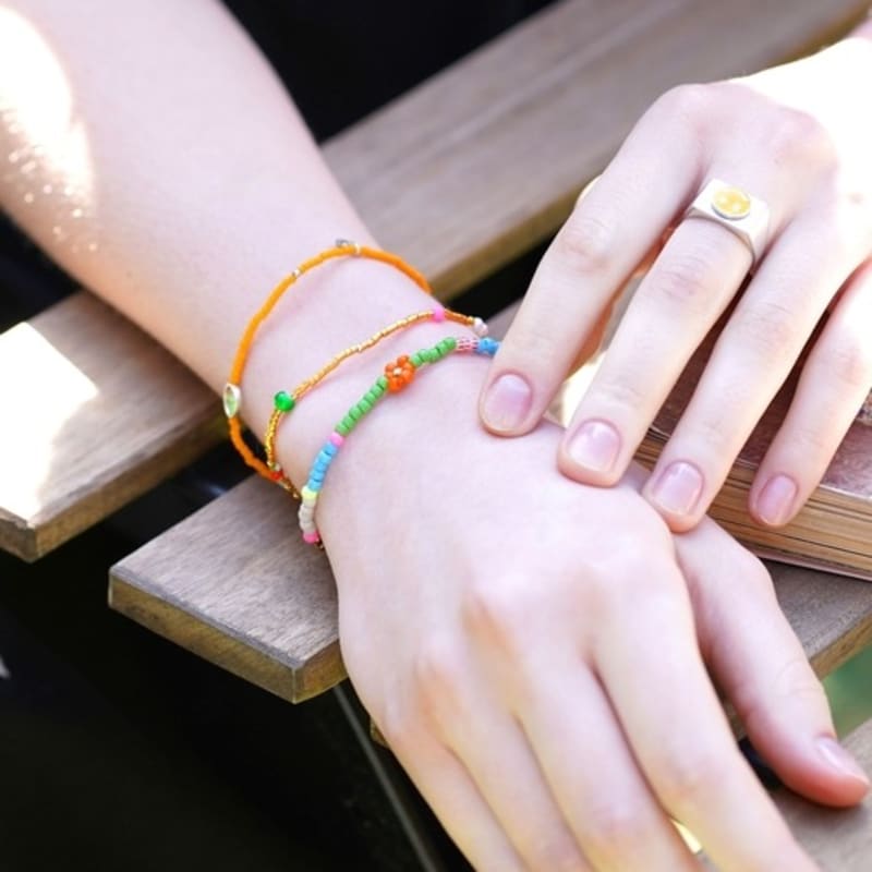 BONBEAU Color Flower Gold Beads Bracelet Freshwater Pearl Gold Bead Flower Bracelet 3 Colors