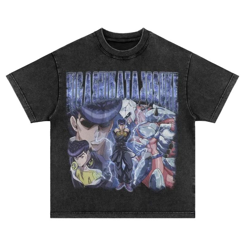Anime JoJos Bizarre Adventure T Shirt Vintage Washed JOJO Sex Pistols Tshirts Oversized Retro Manga Guido Mista Tops Tees Men